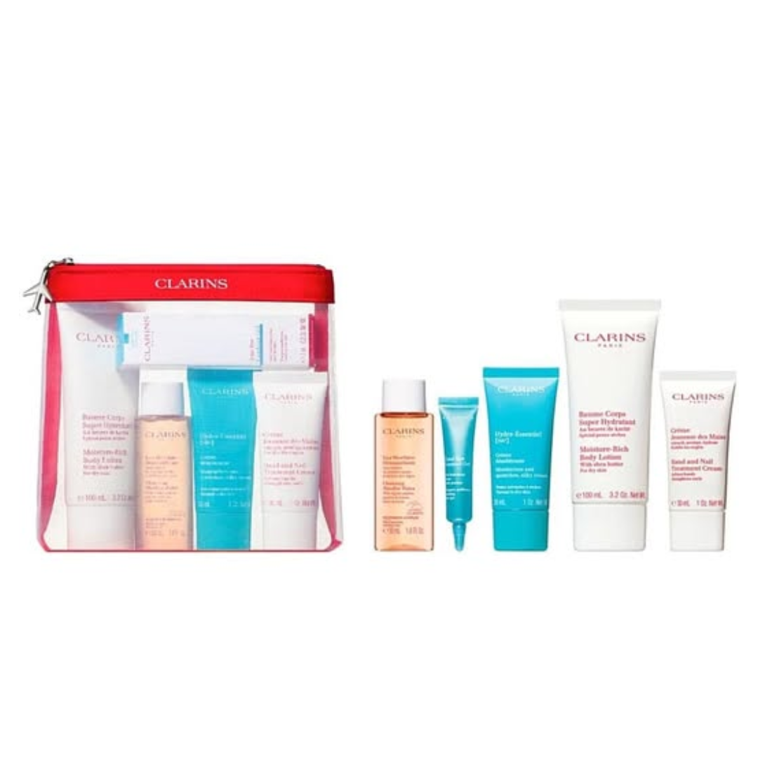 CLARINS HEAD TO TOE MOISTURIZING ESSENTIALS (5 PCS) TRAVEL SET